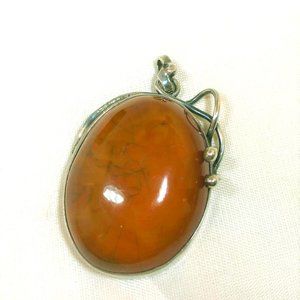 VTG Silver Amber Pendant